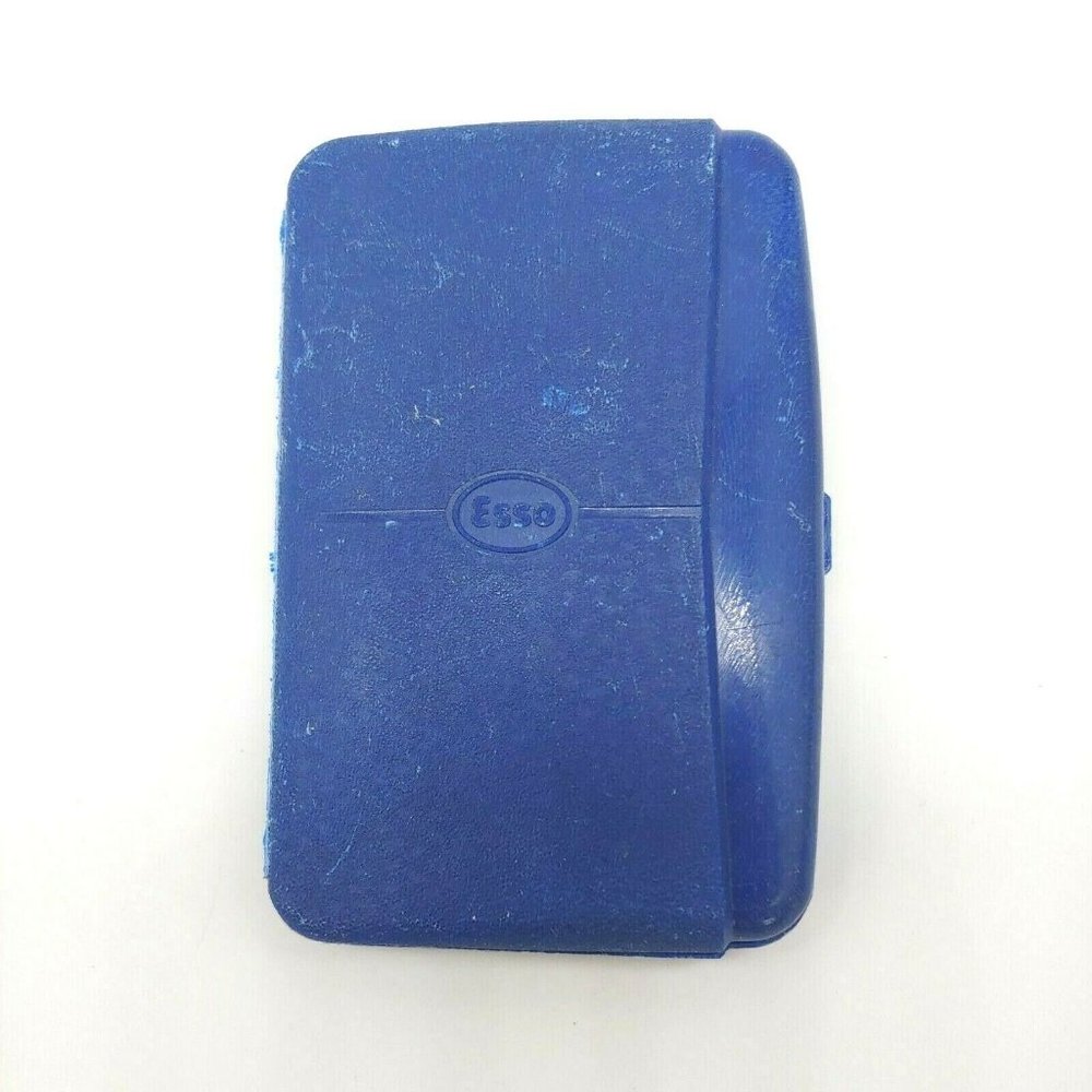 Vintage Esso Blue Plastic Clam Style Credit Card Organizer Case